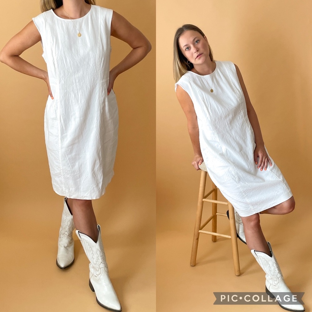 Vintage Sleeveless White Linen Blend Dress